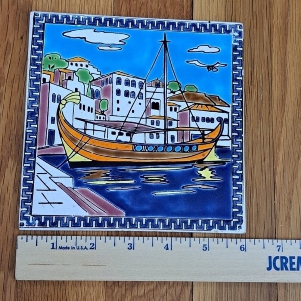 Vintage Philkeram Richards C Safarikas Hand Made Greece Ceramic Tile Decor - Picture 10 of 11